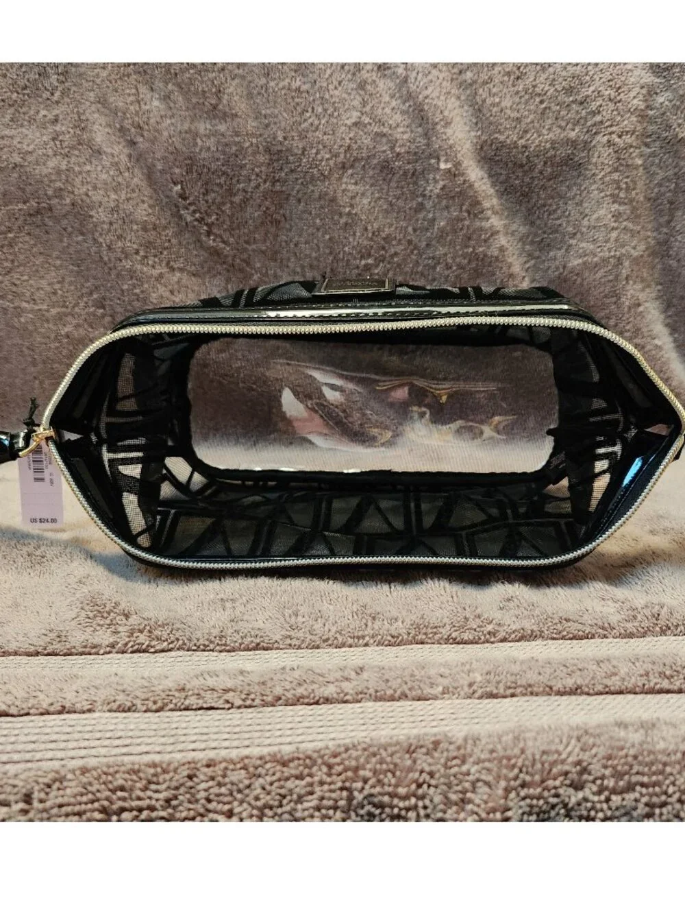 VICTORIA'S SECRET Sheer Velvet Logo Makeup Cosmetic Accessory Bag - NEW